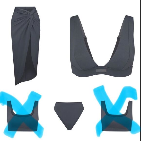 3 PIECE Lot of SKIMS Gunmetal Swim Seperates Bikini Tops bottom Sarong Skirt - Picture 1 of 8